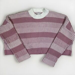 Balletcore Striped Oversized Crop Sweater Women's L Soft Girl Cottagecore Preppy